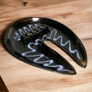 Vintage Mid-Century Modern Black Ashtray Trinket Dish ESD Japan Glazed Pottery